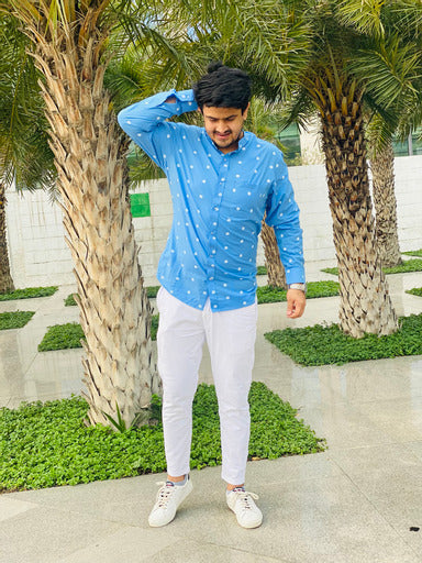 Menswear Sky Blue Polka Shirt