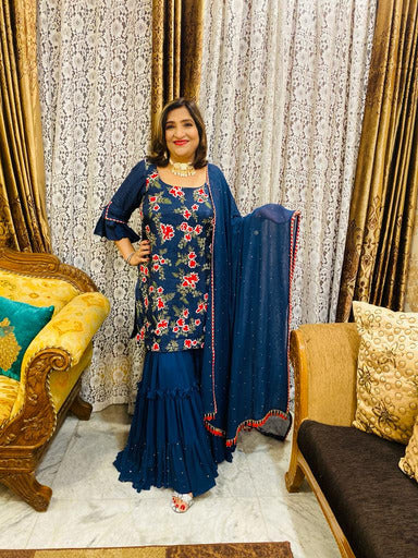 Navy Blue Embroidered Suit