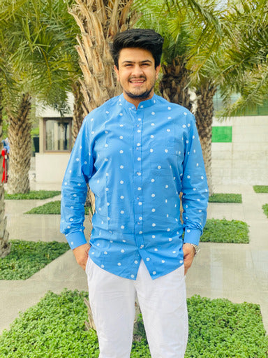 Menswear Sky Blue Polka Shirt