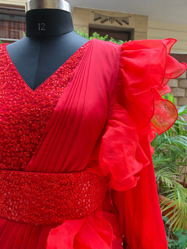 Red Phulkari Drape Saree