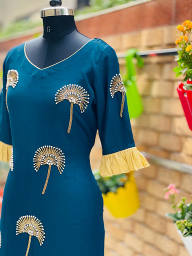 Peacock Blue Embroidered Suit