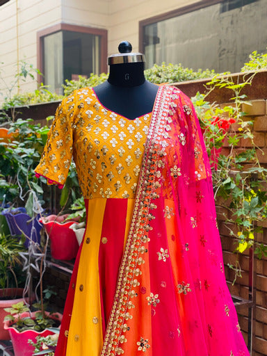 Yellow Pink Georgette Anarkali
