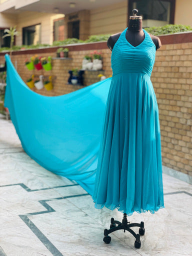 Turquoise Georgette Trail Gown
