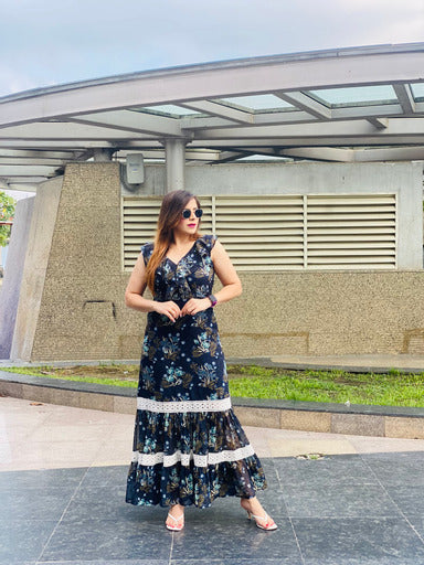 Navy Blue Floral Maxi