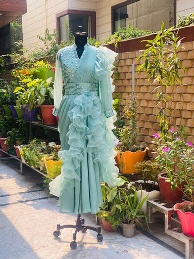 Sky Blue Sequin Drape Saree