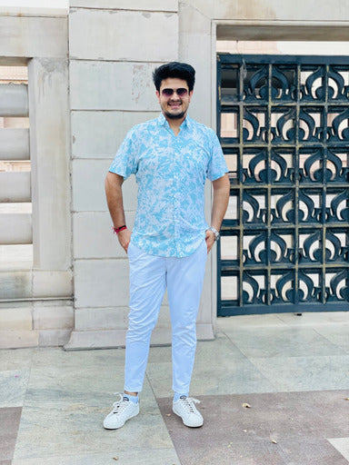 Menswear Sky Blue White Rayon Shirt