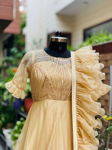 Golden Gown With Ruffle Dupatta