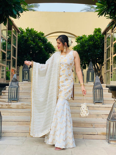 White Banarasi Suit