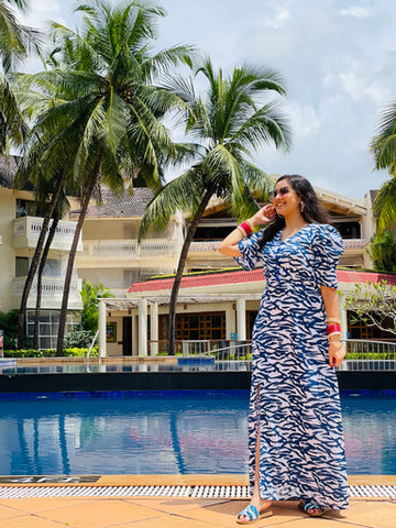 Blue Cotton Slit Maxi