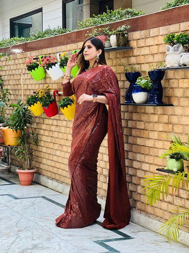 Brown Sequin Saree