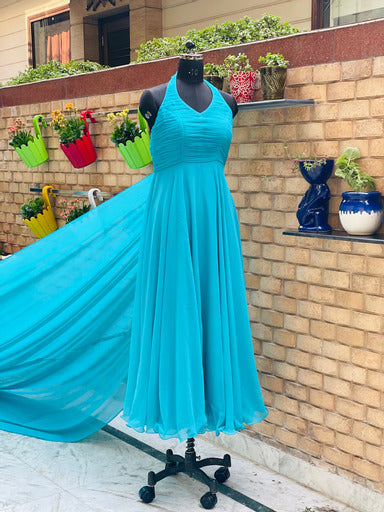 Turquoise Georgette Trail Gown