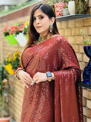 Brown Sequin Saree