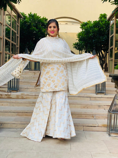 White Banarasi Suit