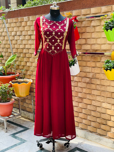Maroon Patch Work Anarkali