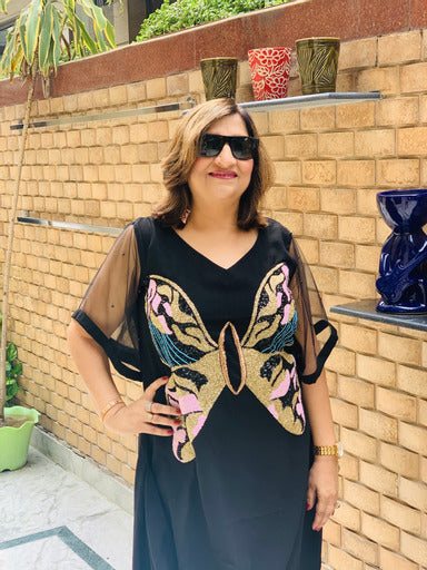 Black Butterfly Drape Midi