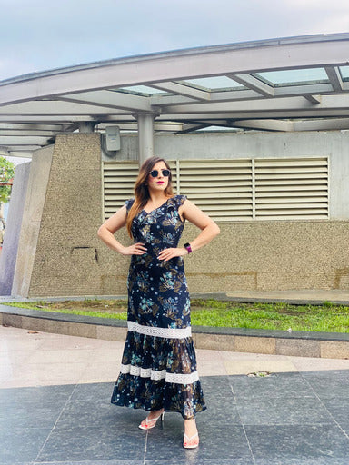 Navy Blue Floral Maxi