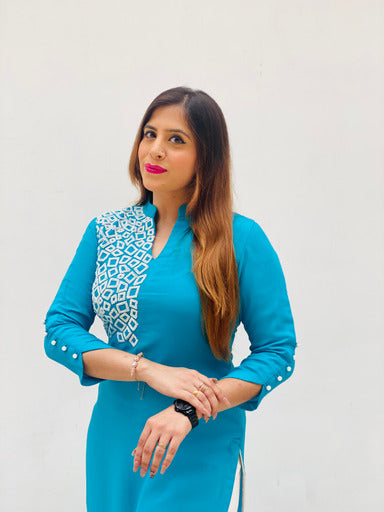 Turquoise Embroidered Kurti