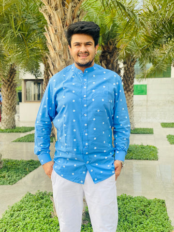 Menswear Sky Blue Polka Shirt