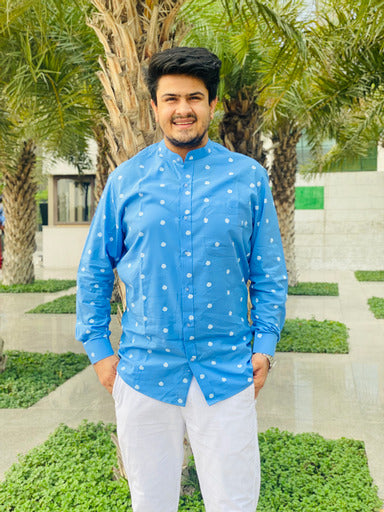 Menswear Sky Blue Polka Shirt