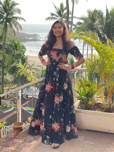 Black Floral Off Shoulder Maxi