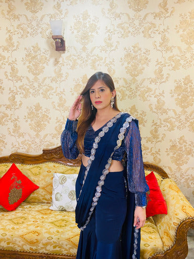 Navy Blue Garara Saree