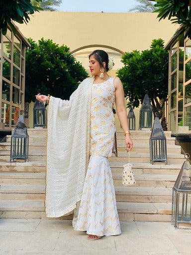 White Banarasi Suit