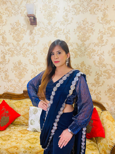 Navy Blue Garara Saree
