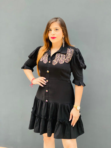 Black Feather Shirt Dress