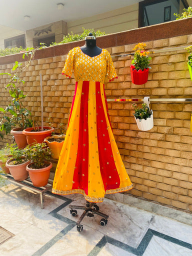 Yellow Pink Georgette Anarkali