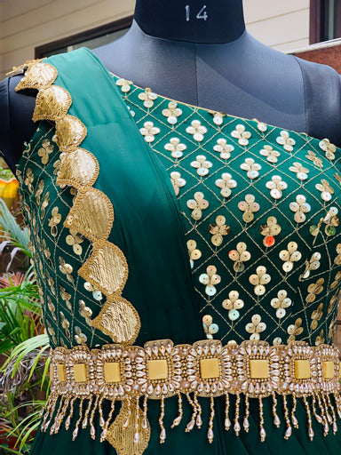 Bottle Green Drape Gown Without Belt