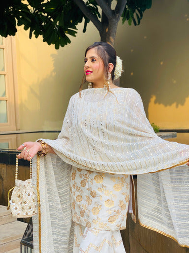 White Banarasi Suit