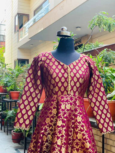 Wine Banarasi Anarkali With Dupatta
