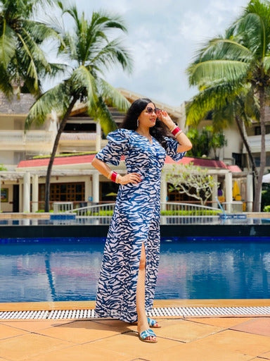 Blue Cotton Slit Maxi