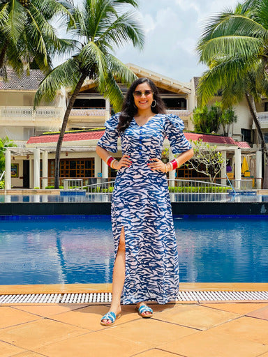 Blue Cotton Slit Maxi