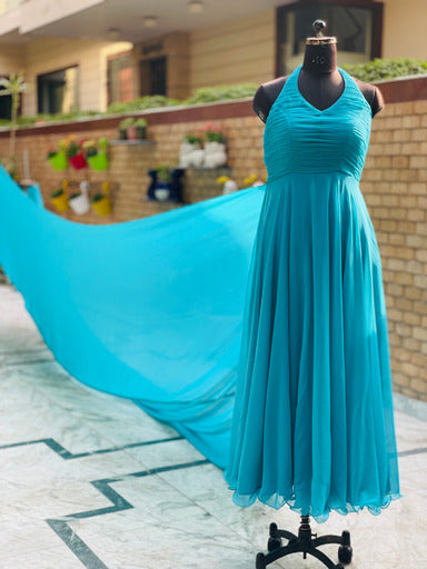 Turquoise Georgette Trail Gown
