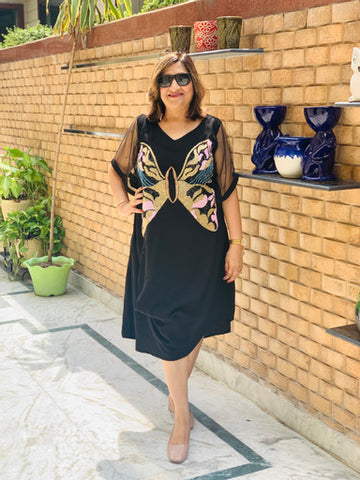 Black Butterfly Drape Midi