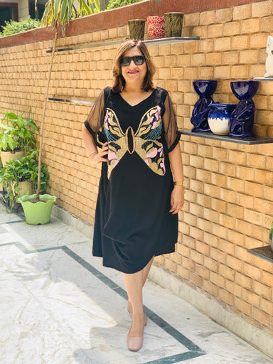 Black Butterfly Drape Midi