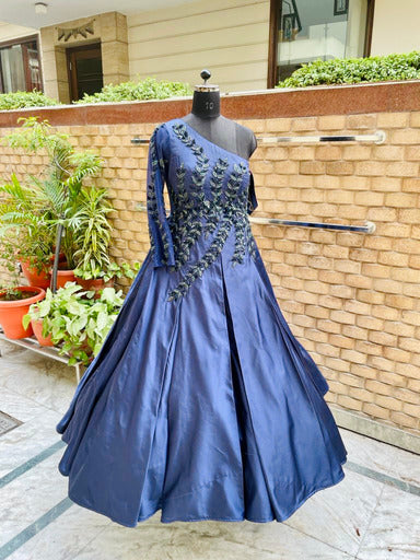 Stone Work Embroidered Navy Blue Gown LSTV122357