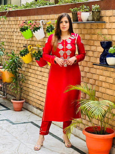 Red Embroidered Suit