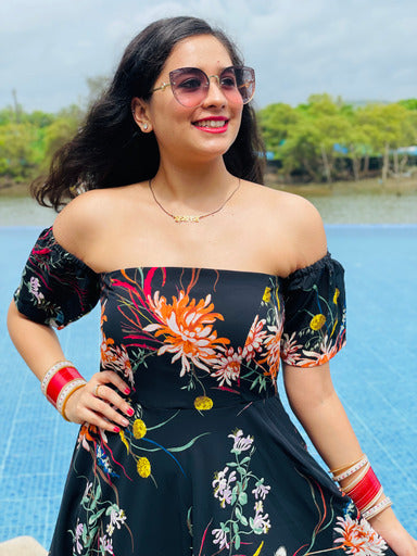 Black Floral Off Shoulder Maxi