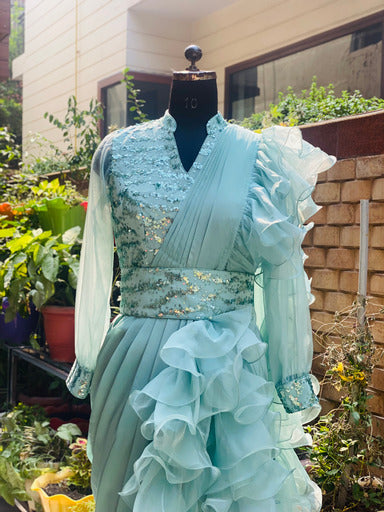 Sky Blue Sequin Drape Saree