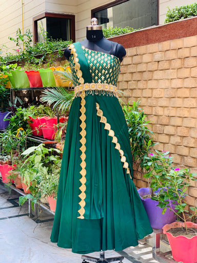 Bottle Green Drape Gown Without Belt