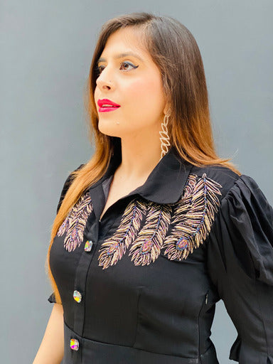 Black Feather Shirt Dress