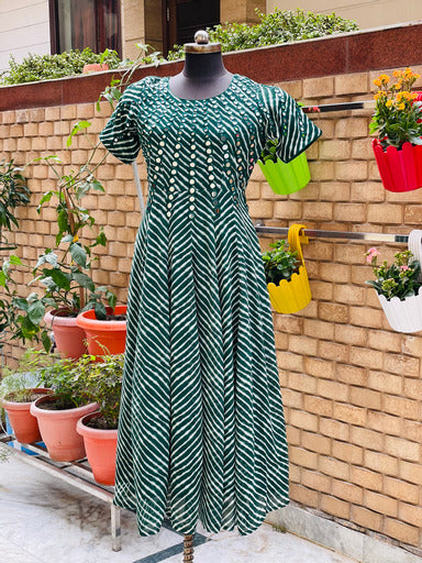 Bottle Green Embroidered Maxi