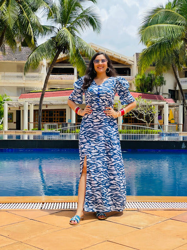 Blue Cotton Slit Maxi