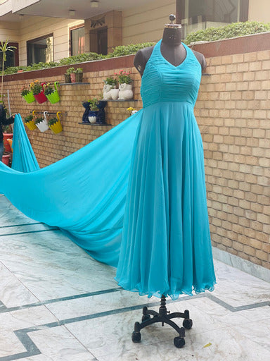 Turquoise Georgette Trail Gown