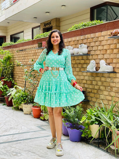 Sea Green Polka Dot Ruffle Dress