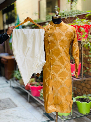 Menswear Golden White Kurta Dhoti