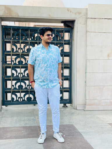 Menswear Sky Blue White Rayon Shirt