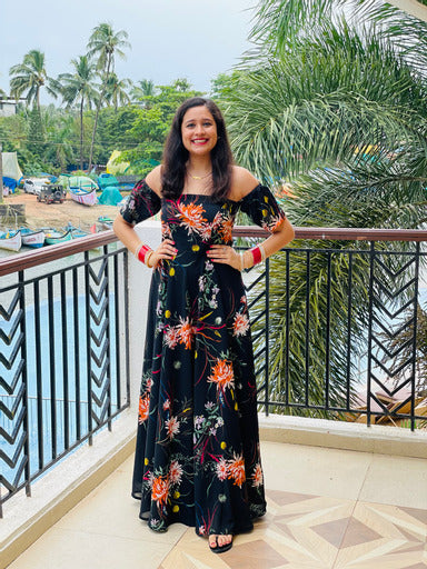 Black Floral Off Shoulder Maxi